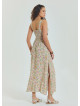 Double Breasted Collar Long Beige Dress with Slit from the Yoke 4561